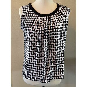 Jones New‎ York Houndstooth Black Pink White Tank Shirt Petite Medium